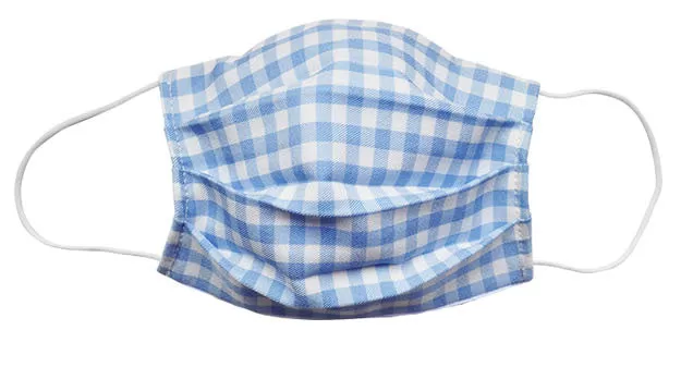 Blue Checker Fabric Face Mask-(Adult)