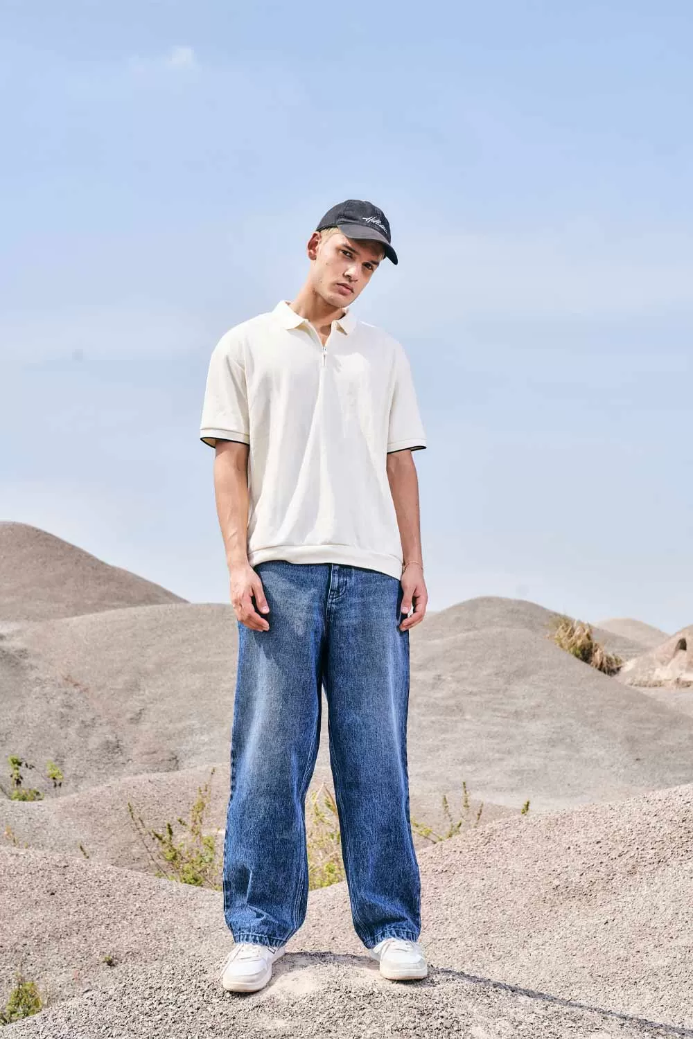 Blue Faded Wide Leg Jeans