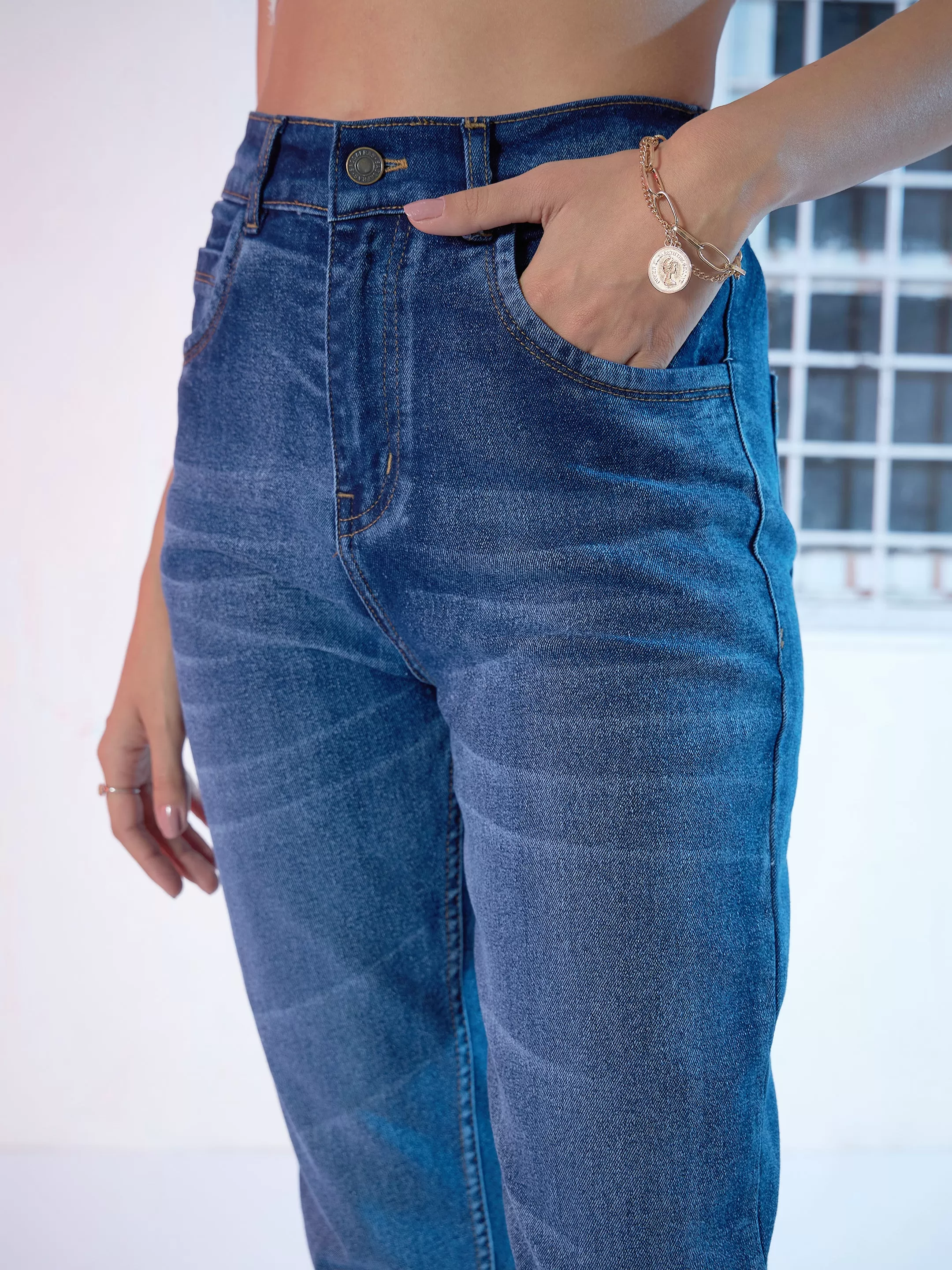 Blue High Waist Basic Jeans