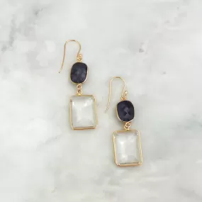 Blue Sapphire and Clear Quartz Double Drop Earrings