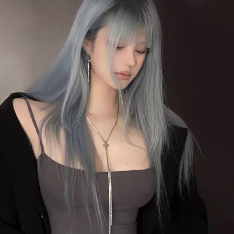 blue straight wig KF11012