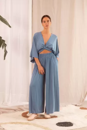 BLUE WRAP CUPRO JUMPSUIT