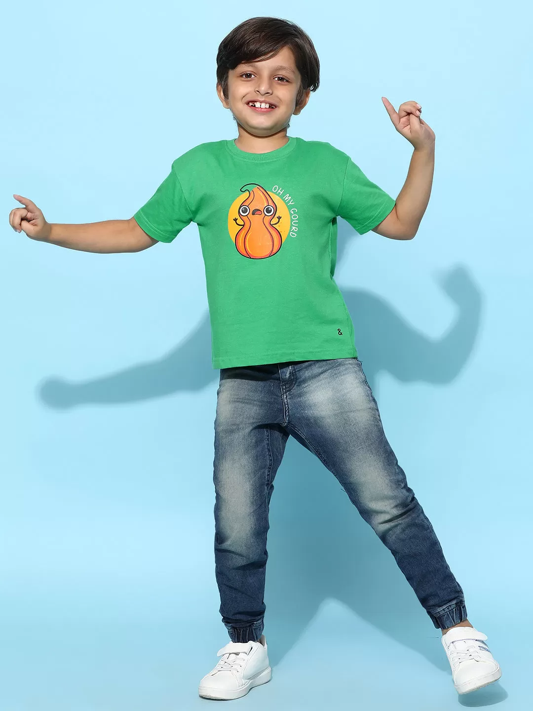 Boys Green 100% Cotton Printed T-shirt