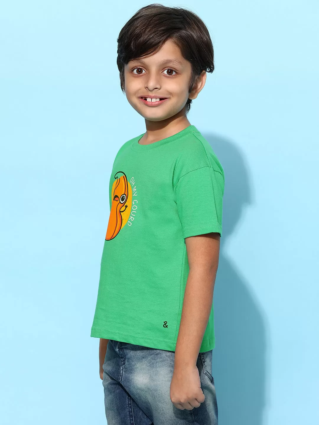 Boys Green 100% Cotton Printed T-shirt