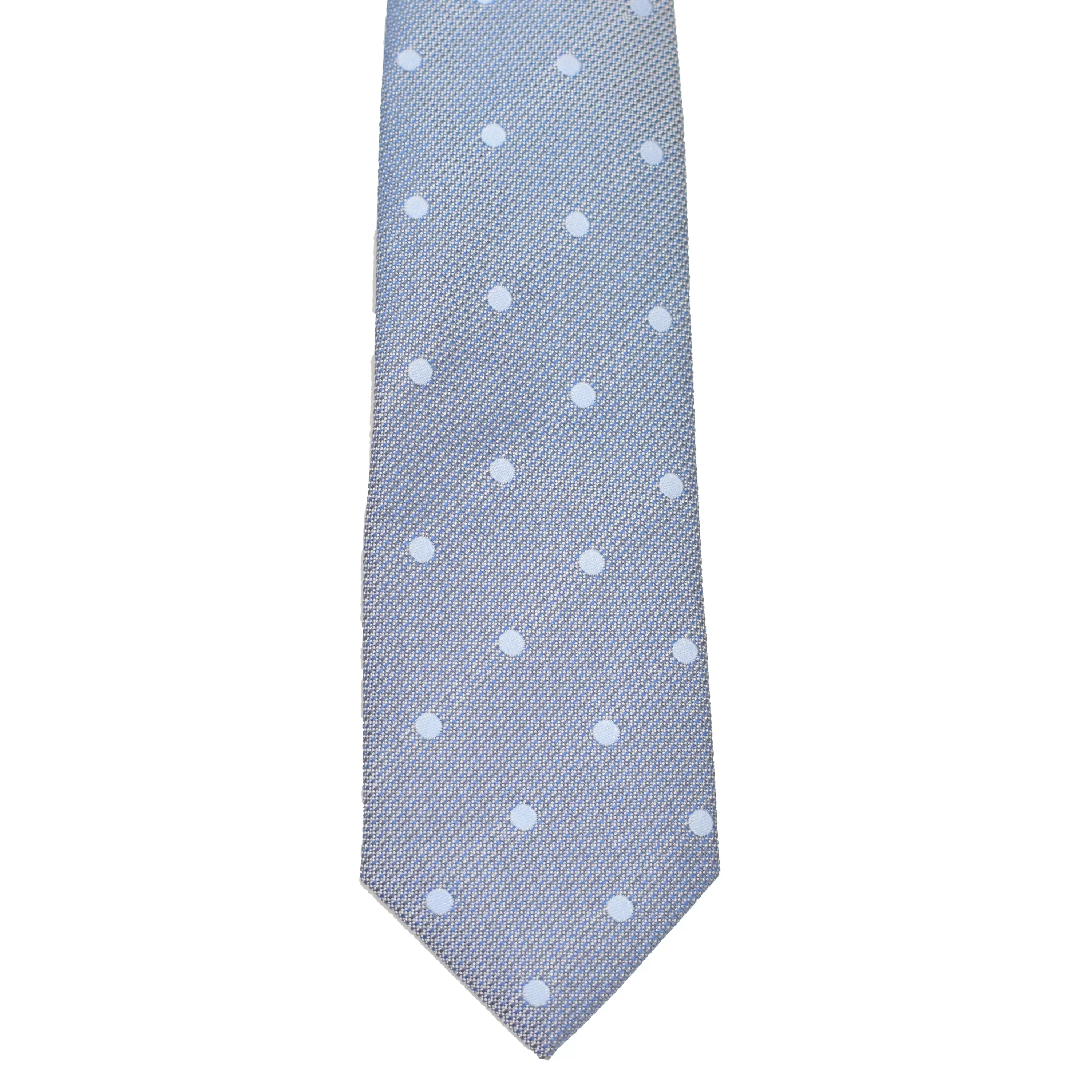 Boys Neck Tie - Stone Grey Blue Polkadot