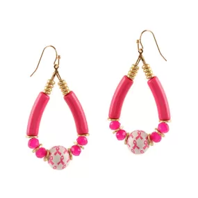 Breast Cancer Pink Ribbon Theme Dangle Earrings