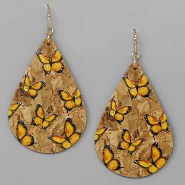 Butterfly Print Cork Teardrop Earrings