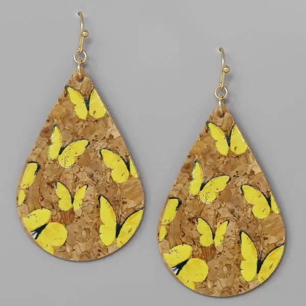 Butterfly Print Cork Teardrop Earrings