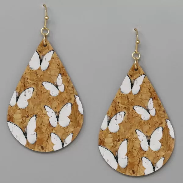 Butterfly Print Cork Teardrop Earrings