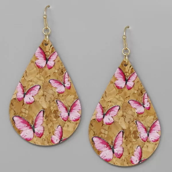 Butterfly Print Cork Teardrop Earrings