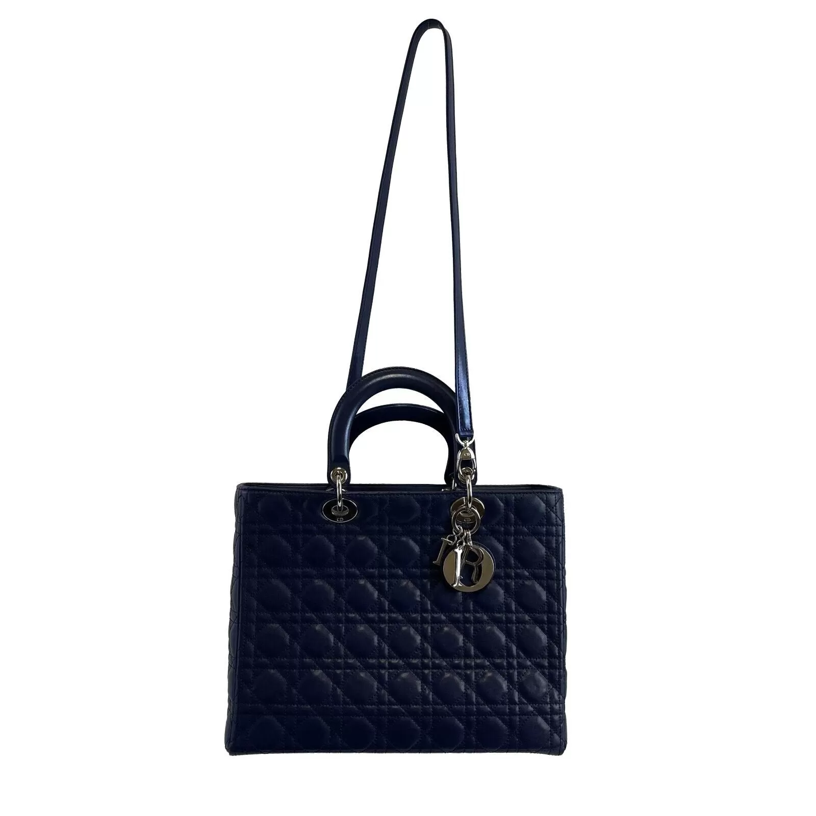 Christian Dior Lady Dior Lambskin Cannage Large Dark Blue Crossbody Bag