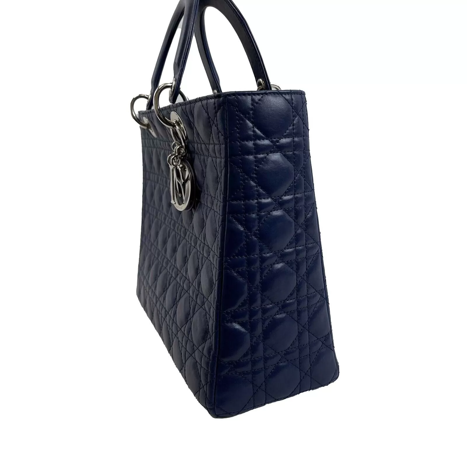 Christian Dior Lady Dior Lambskin Cannage Large Dark Blue Crossbody Bag