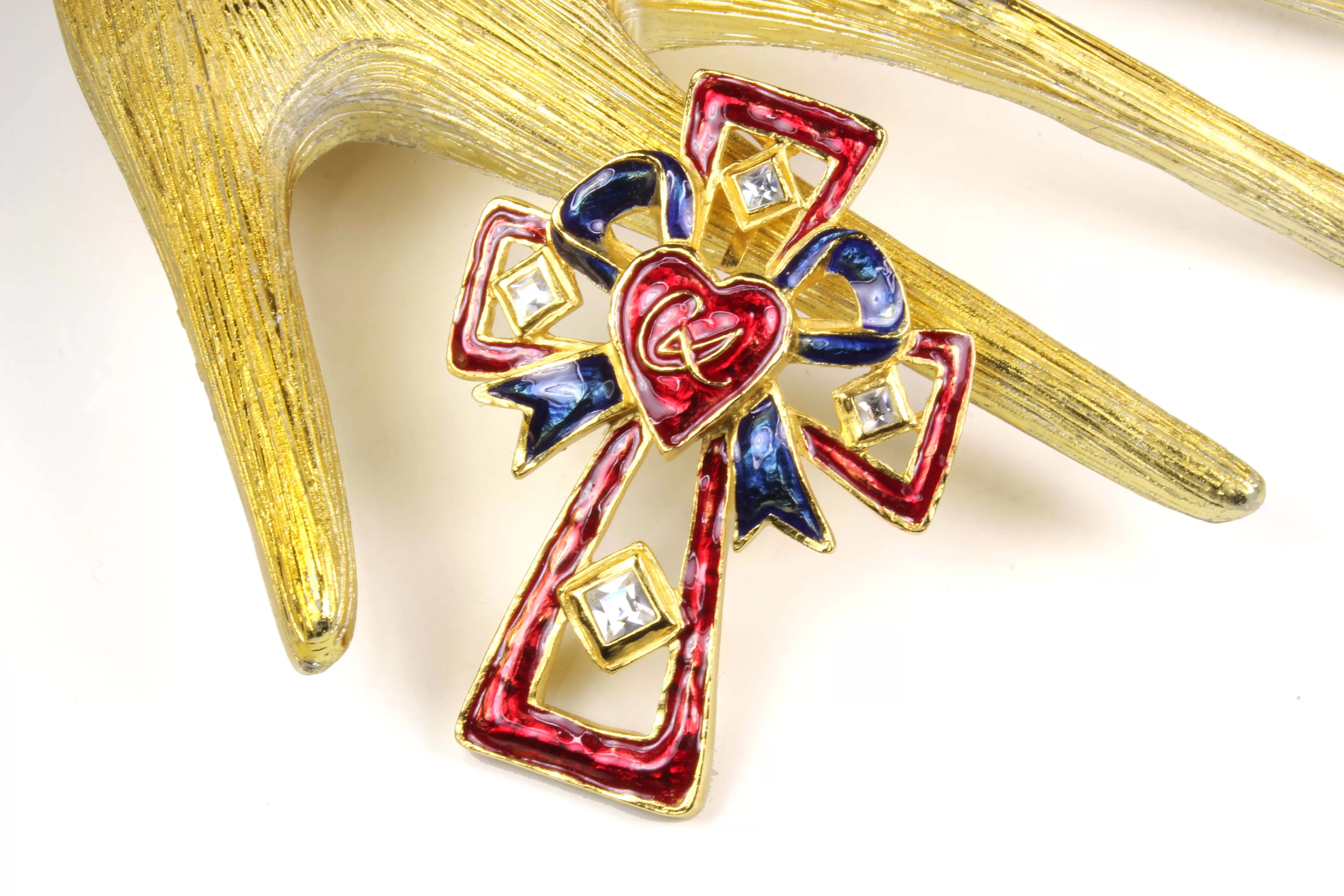 CHRISTIAN LACROIX enamel cross pendant brooch