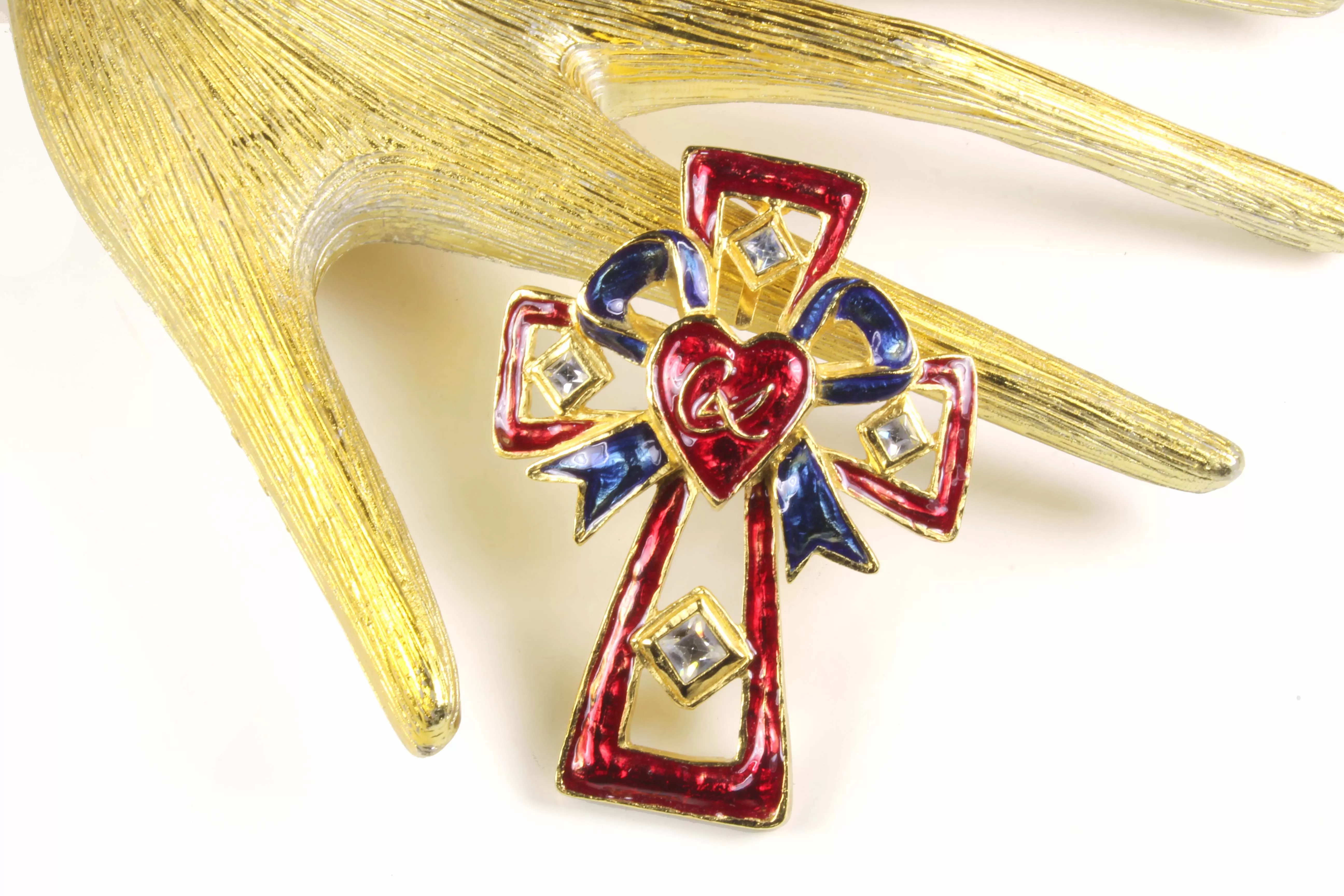 CHRISTIAN LACROIX enamel cross pendant brooch