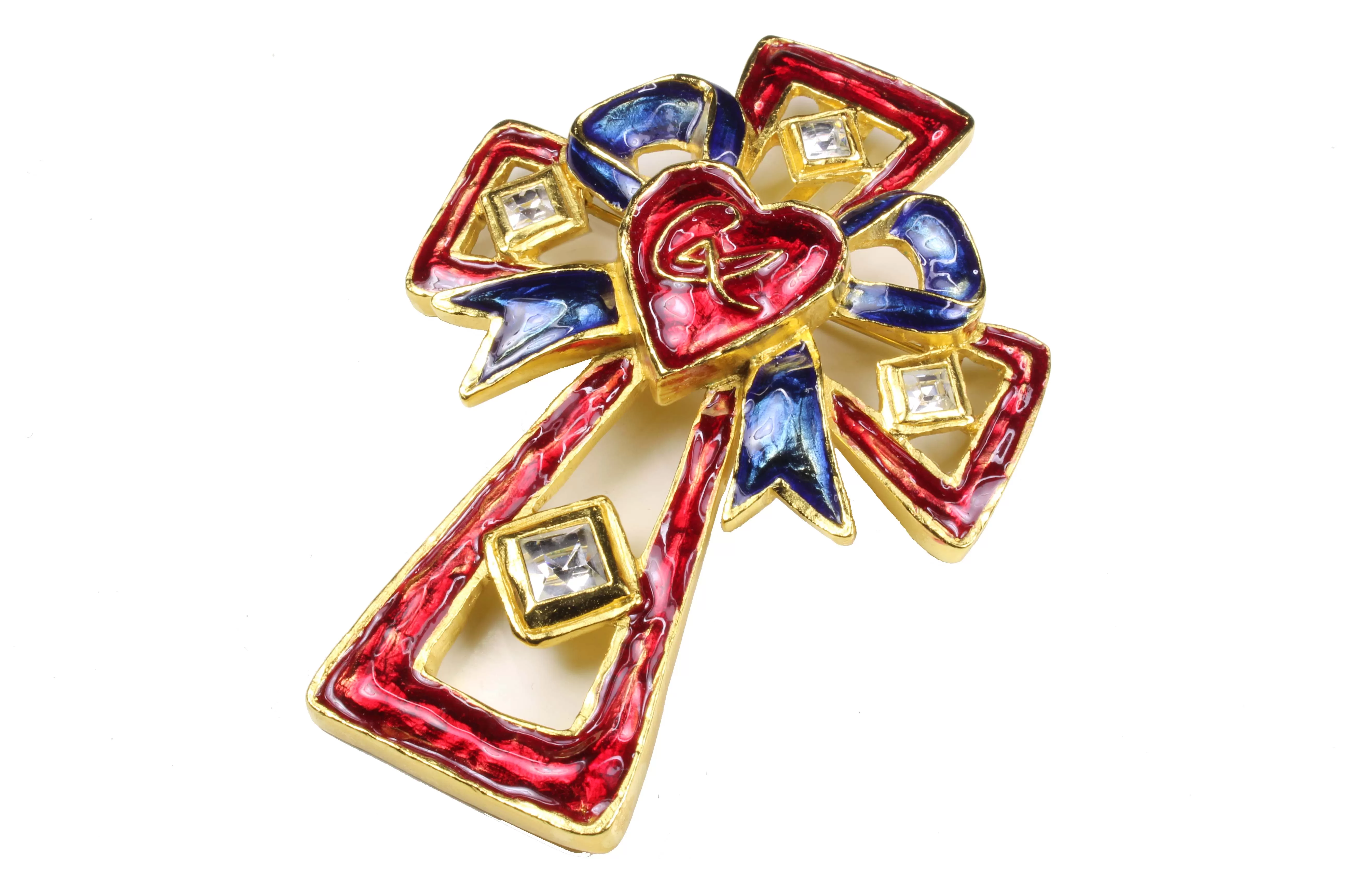 CHRISTIAN LACROIX enamel cross pendant brooch