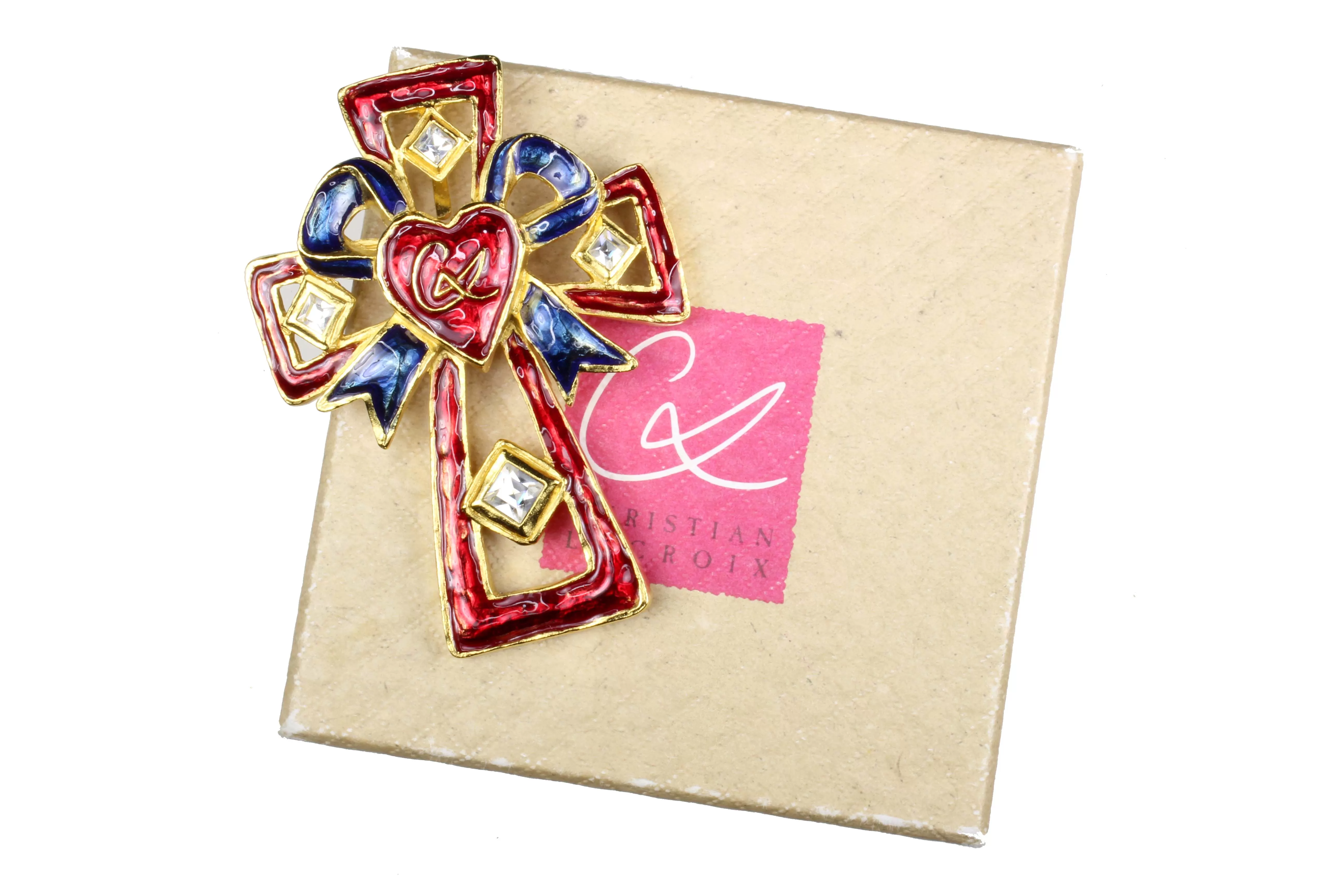 CHRISTIAN LACROIX enamel cross pendant brooch