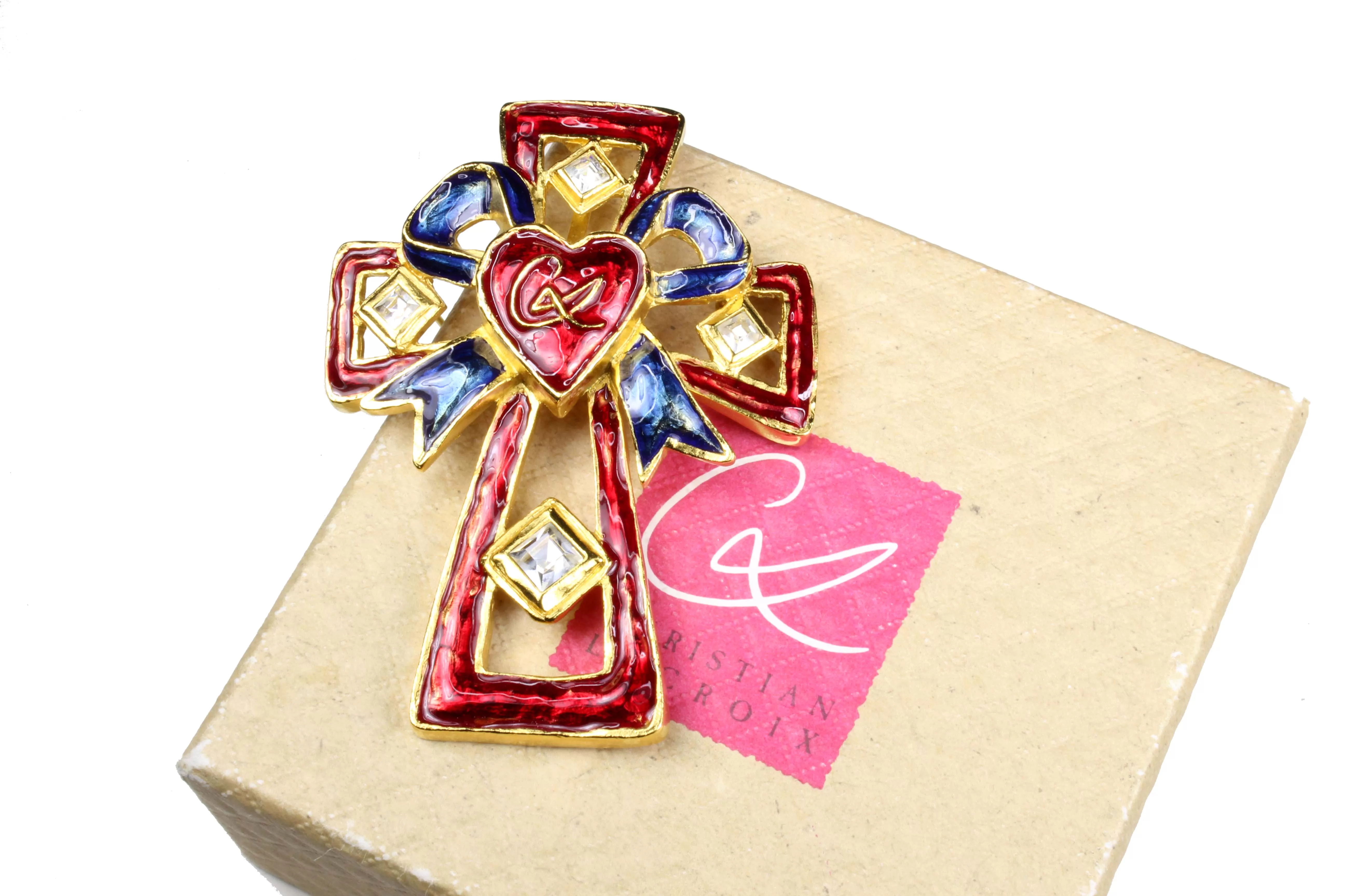 CHRISTIAN LACROIX enamel cross pendant brooch