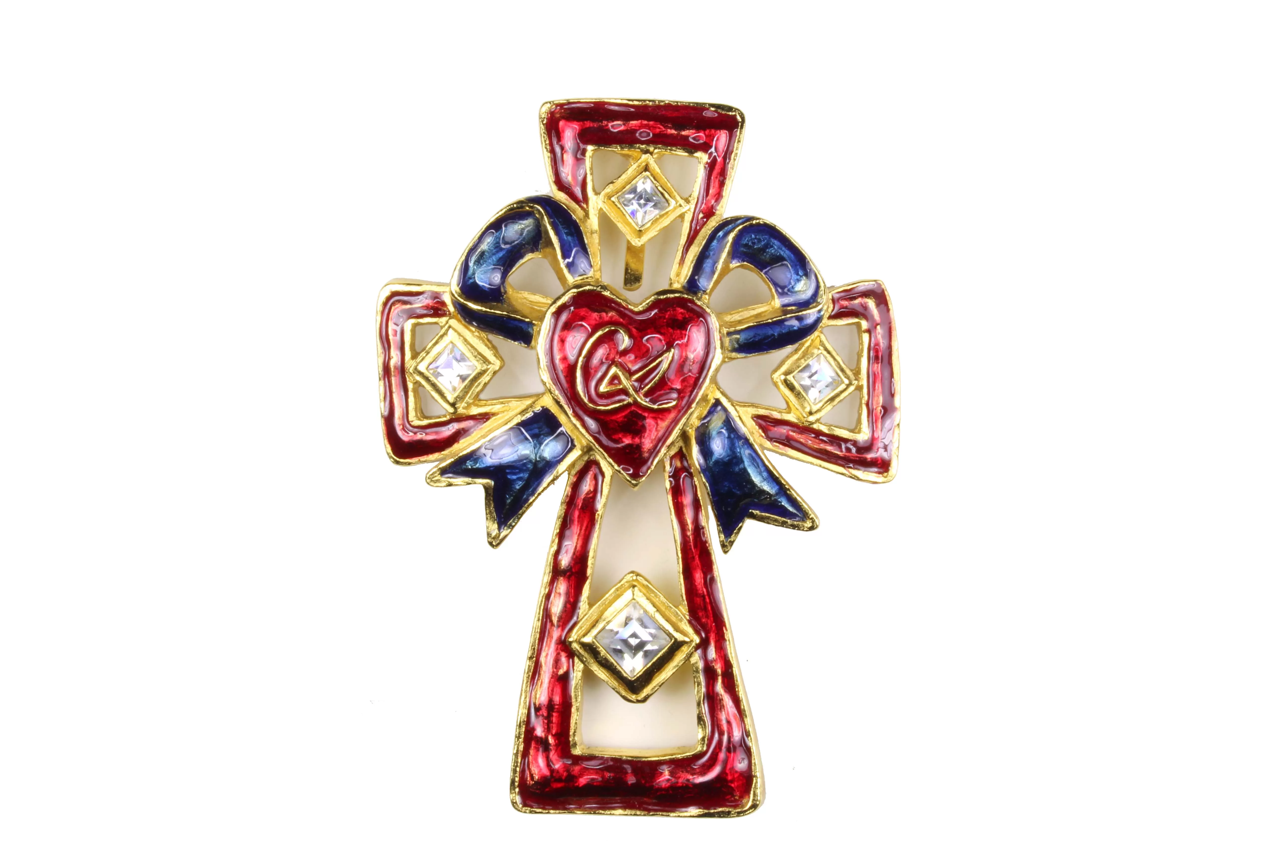 CHRISTIAN LACROIX enamel cross pendant brooch