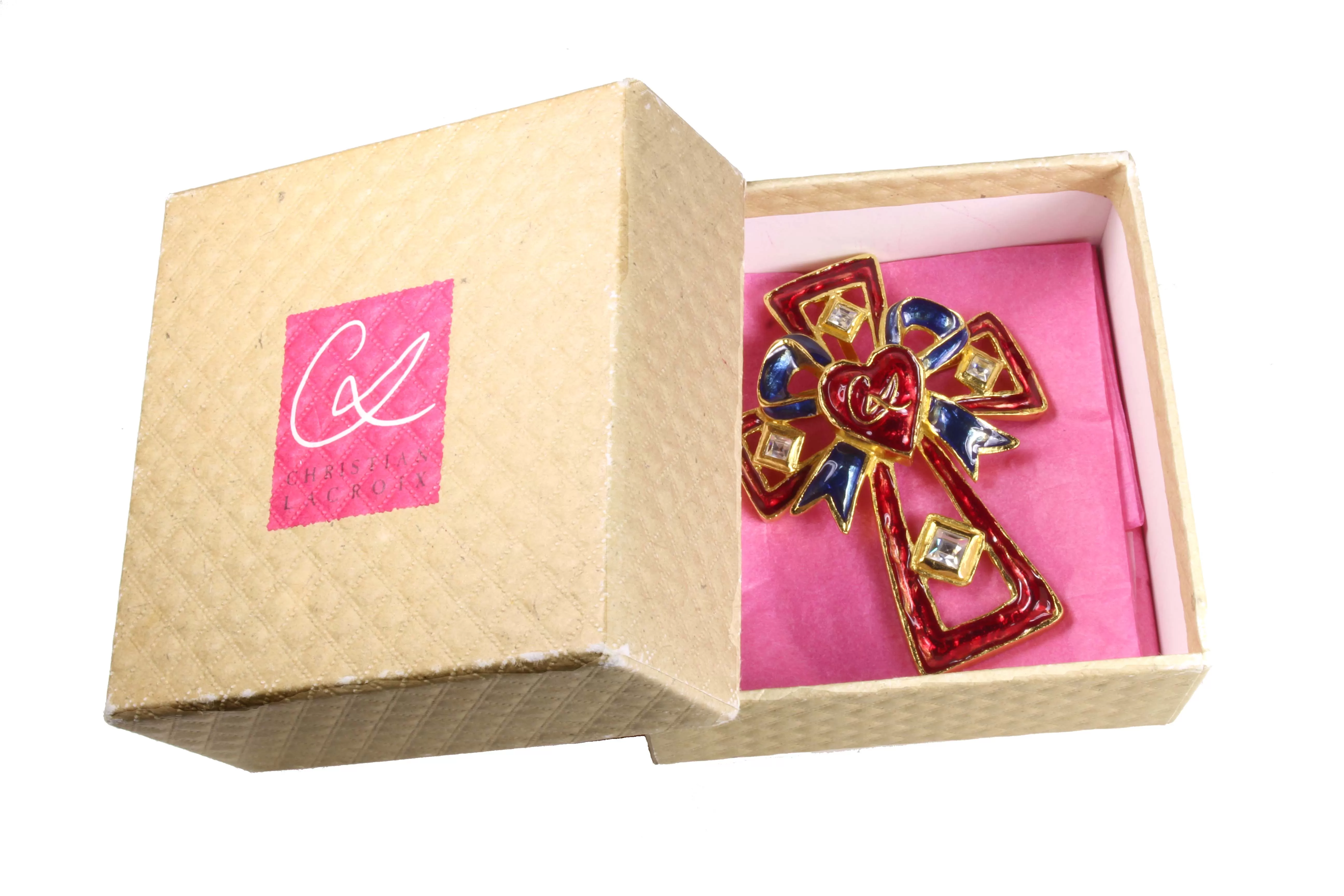 CHRISTIAN LACROIX enamel cross pendant brooch