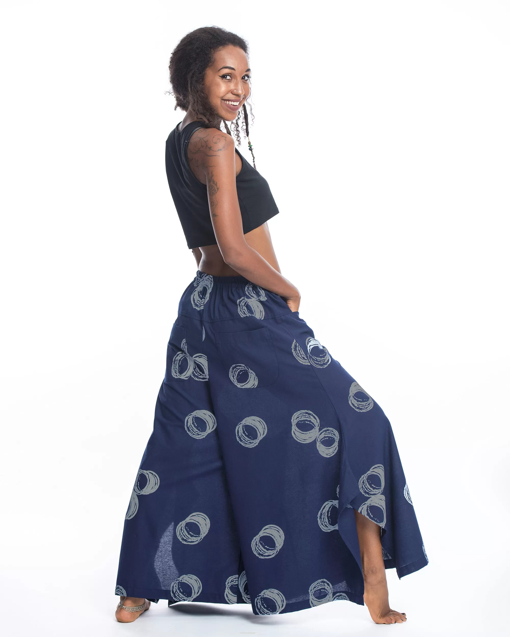 Circles Women's Cotton Palazzo Pants in Navy