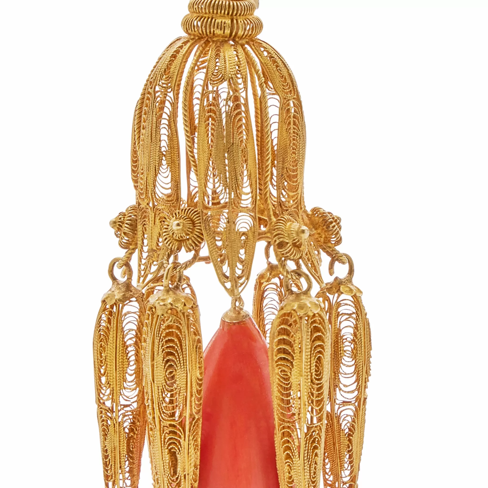 Coral Cannetille Pendant Earrings