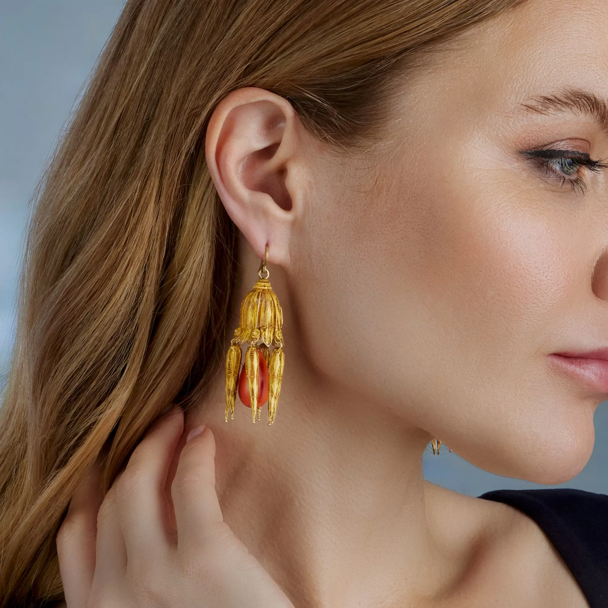 Coral Cannetille Pendant Earrings