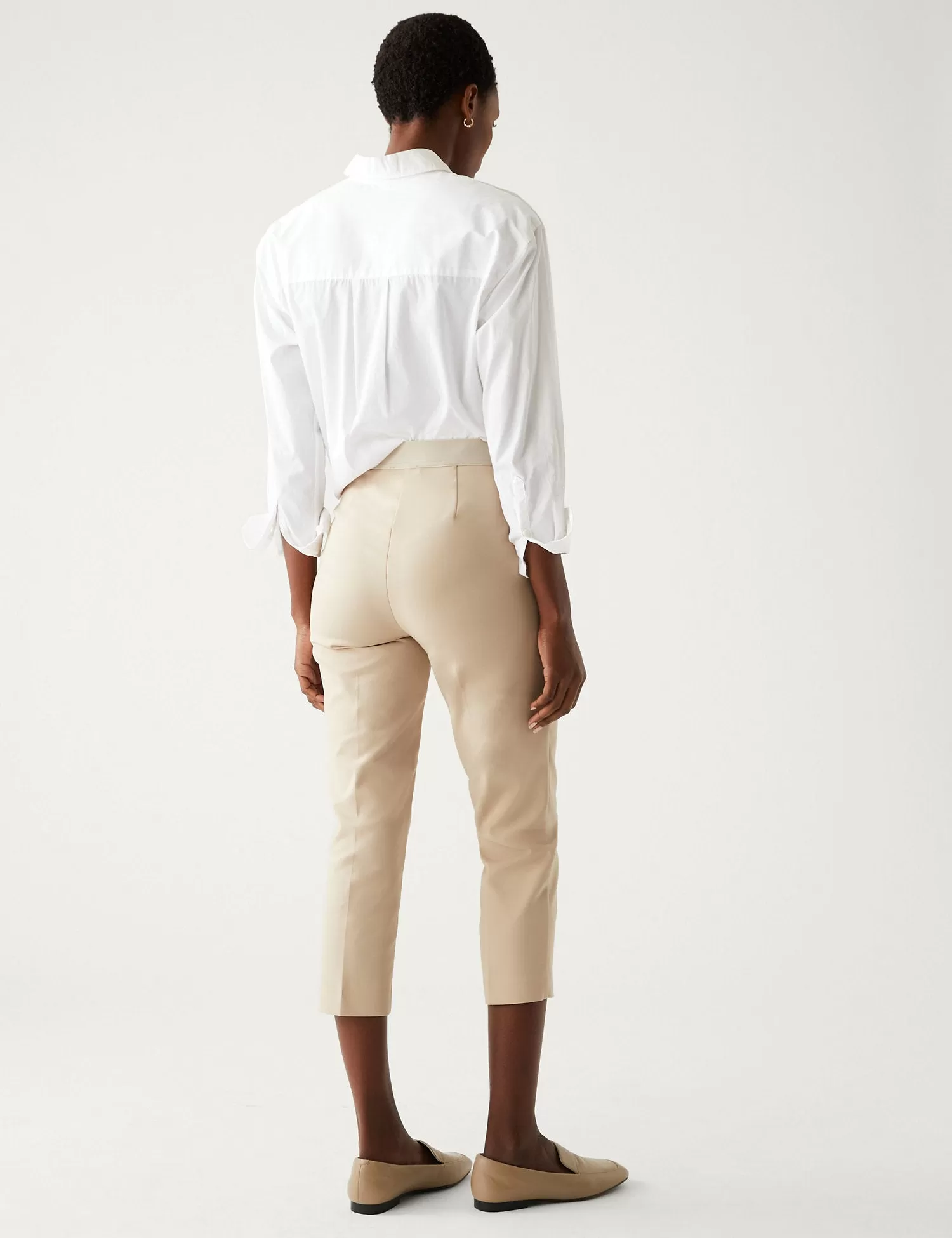 Cotton Blend Slim Fit Cropped Trousers