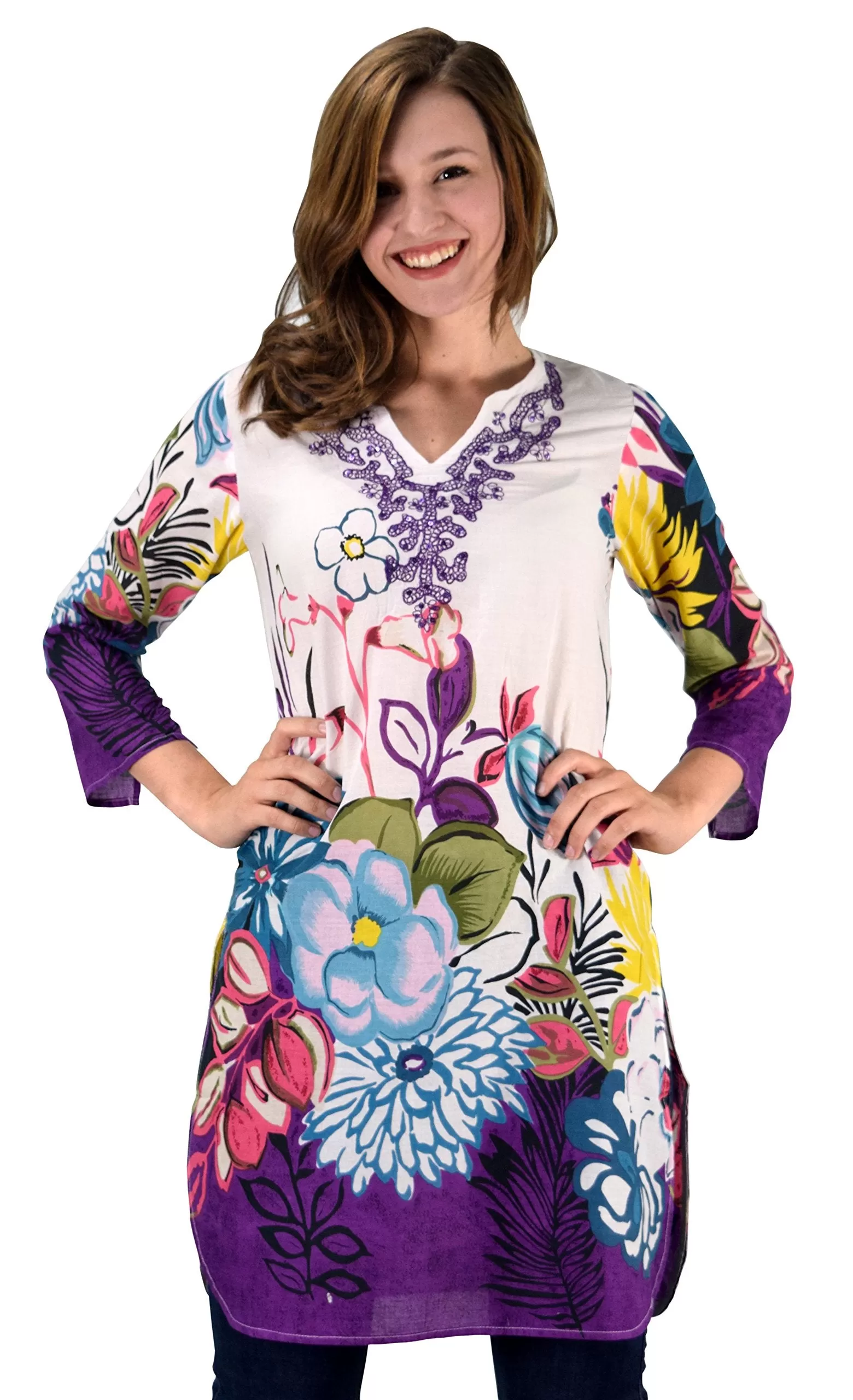 Cotton Floral Embroidered Vintage Petite Tunic Coverup Beachwear