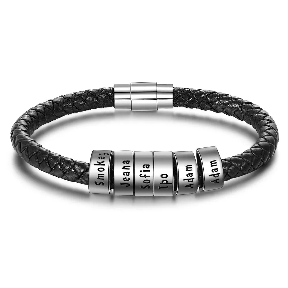 Customized 6 Names Black Rope Magnetic Buckle Bracelets