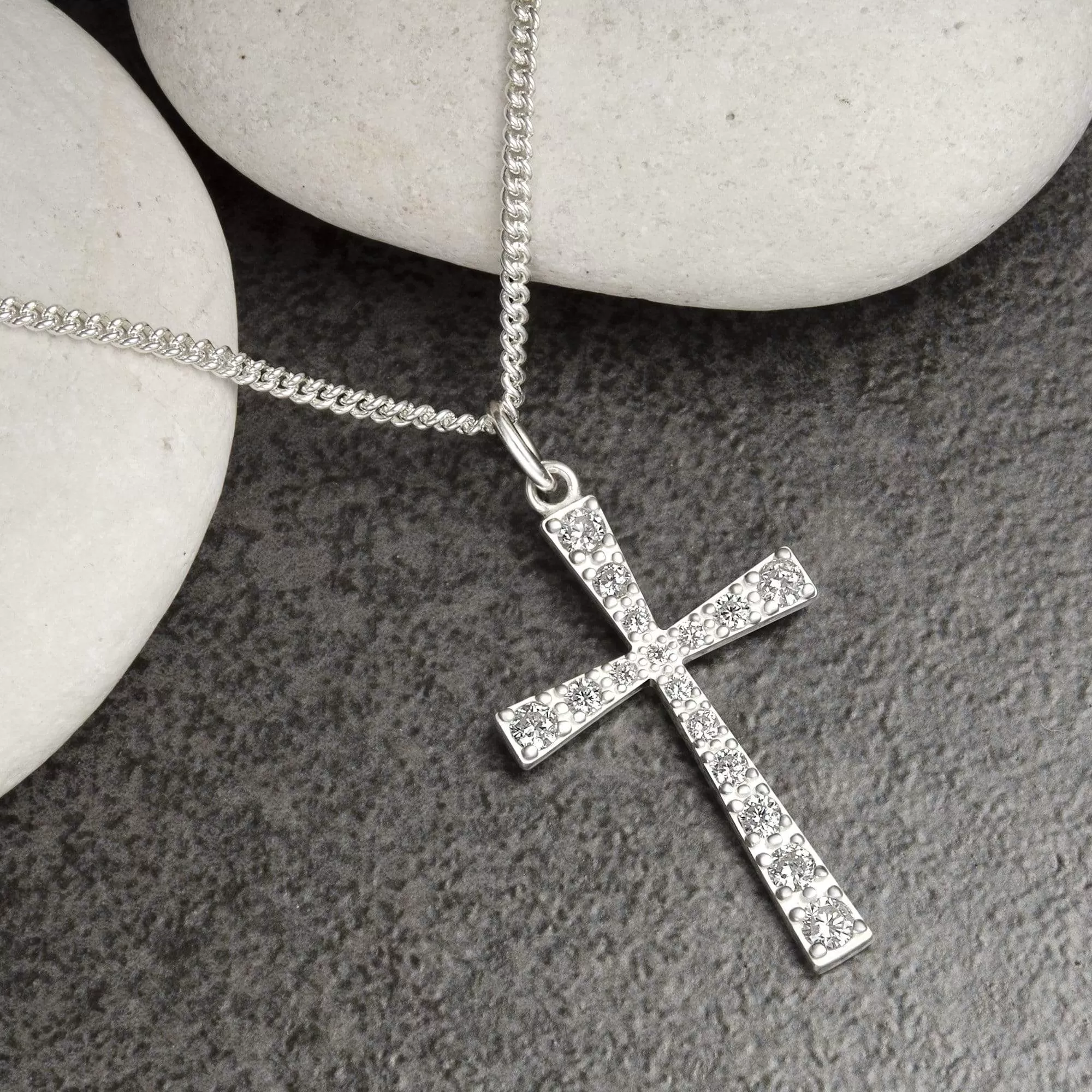 CZ Cross Necklaces For Girls Sterling Silver