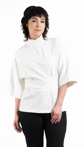 Dolman Sleeve Funnel Neck Knit Top w/Detachable Sleeve cuffs / Ivory