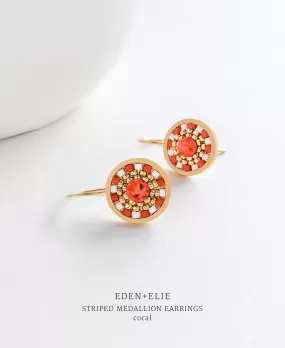 EDEN   ELIE Striped Medallion drop earrings - coral