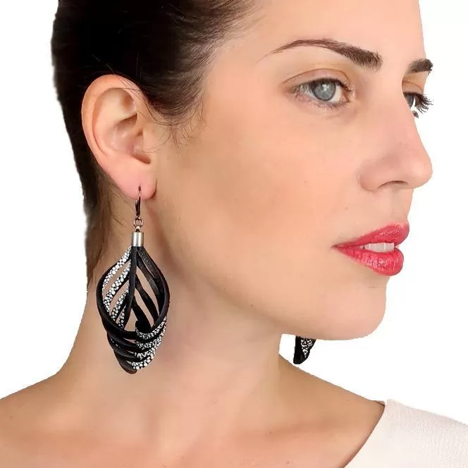 Embrace silver large leather earrings