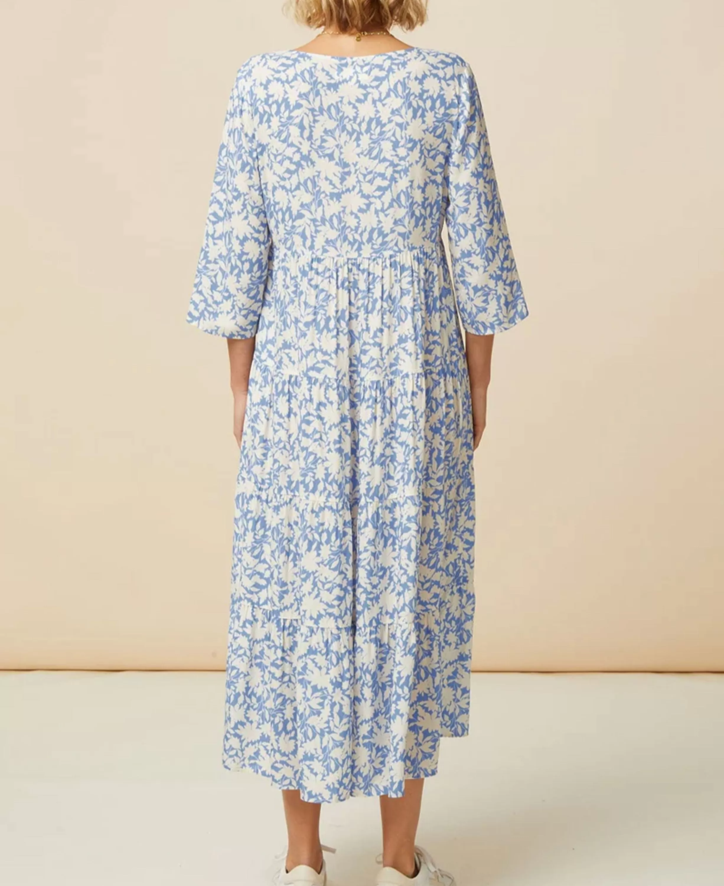 Emma Ecovero Midi Dress - Pale Blue/White