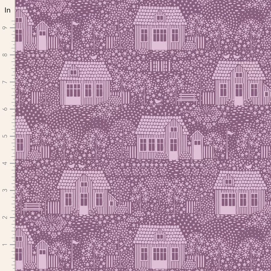 Fabric MY NEIGHBORHOOD LILAC  from Tilda, Hometown Collection, TIL110062