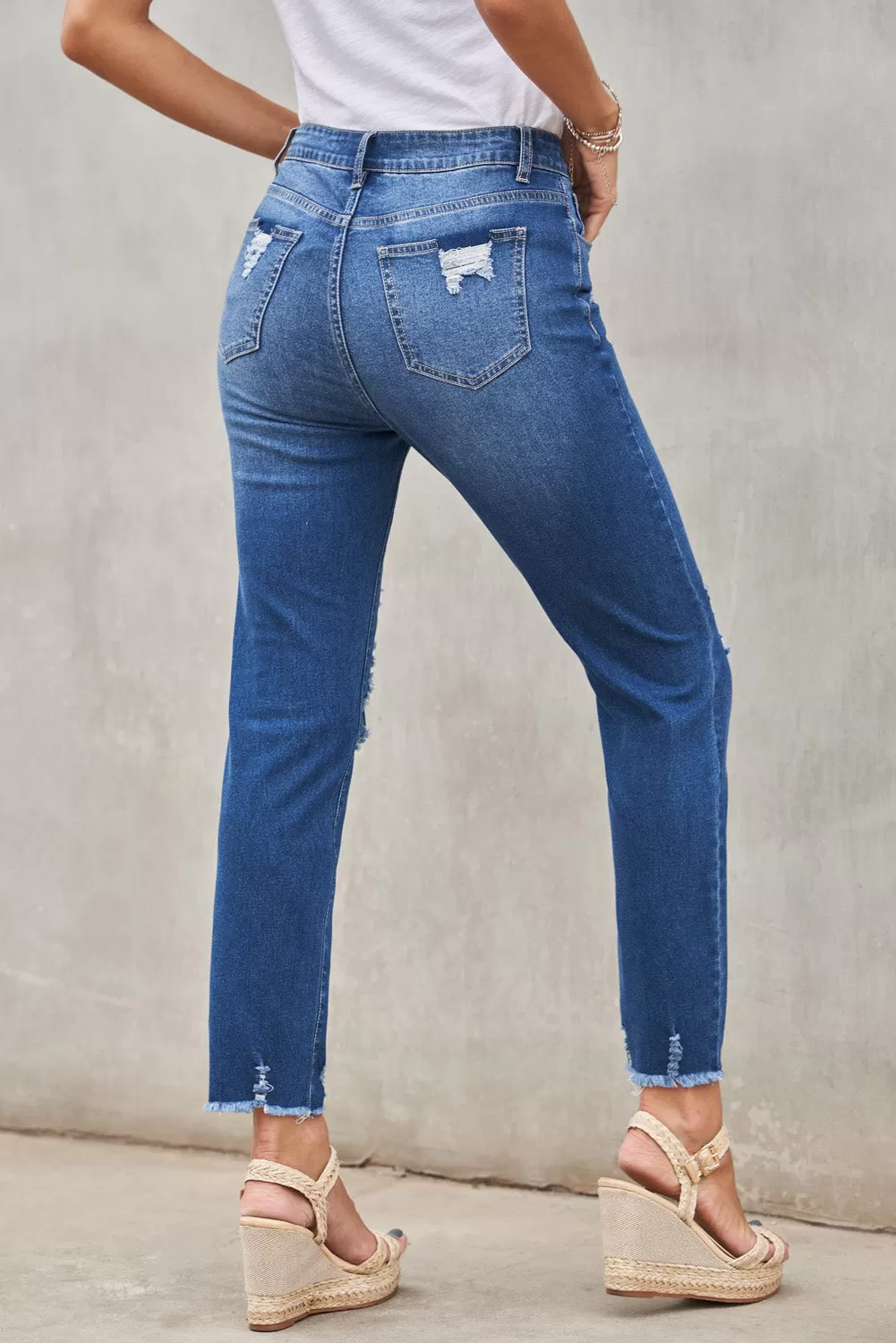 Fashion Blue Distressed Boyfriend Jeans