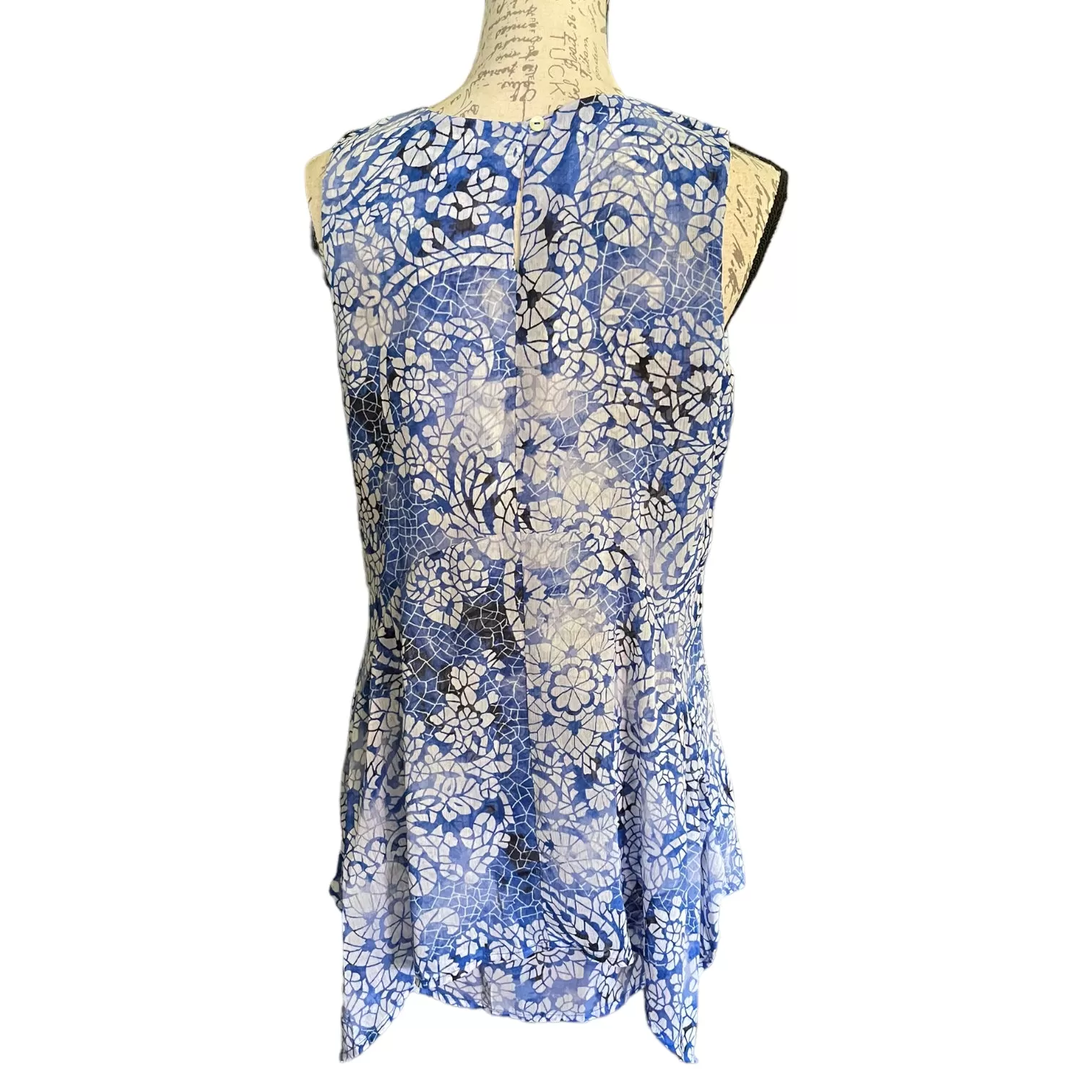 Fever NEW Sleeveless Layered Blue Mosaic Glass Shirt Size Small