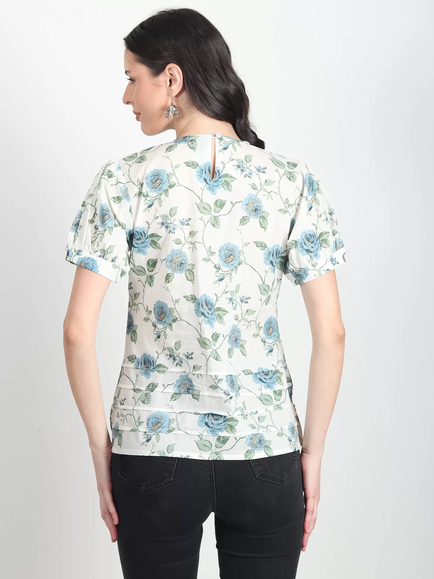 Flora blue floral printed Top