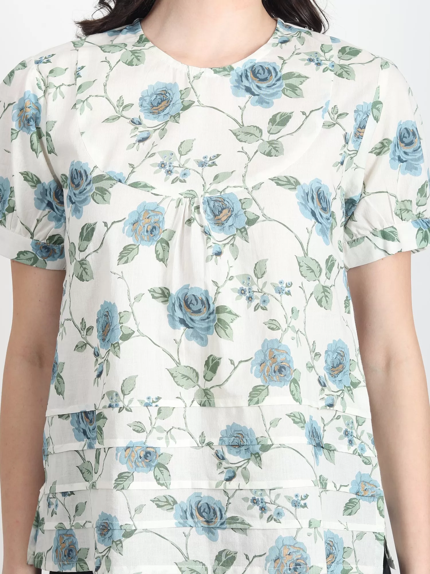 Flora blue floral printed Top