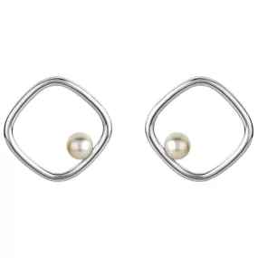 Freshwater Cultured Pearl Gravity Square Earrings in Sterling Silver