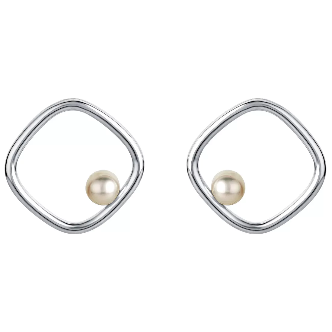 Freshwater Cultured Pearl Gravity Square Earrings in Sterling Silver