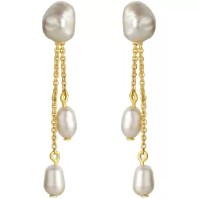 Freshwater Cultured Pearl Tassel Drop Earrings in Yellow-Tone Sterling Silver