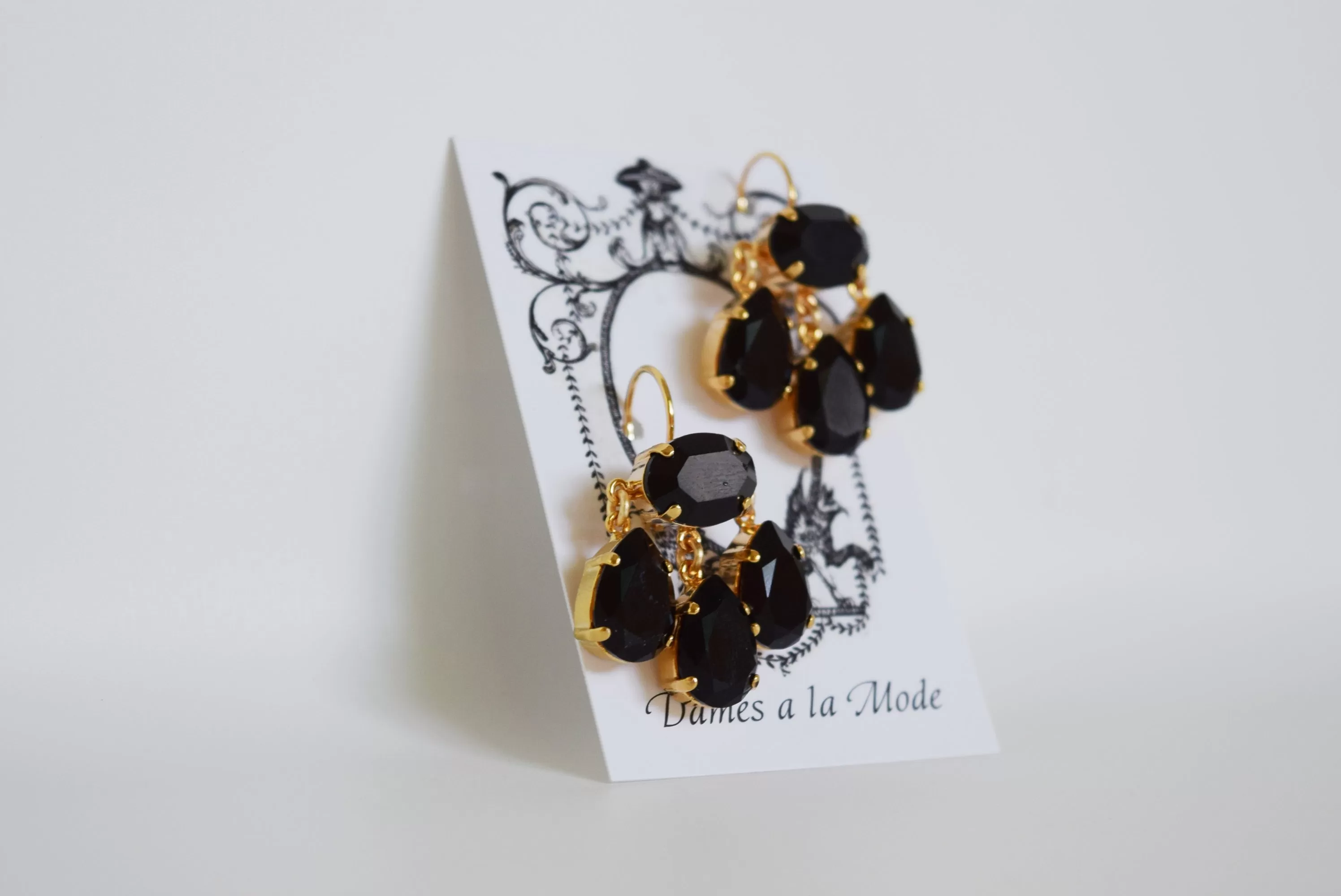 Girandole Earrings - Large Pear Swarovski Jet Black