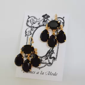 Girandole Earrings - Large Pear Swarovski Jet Black