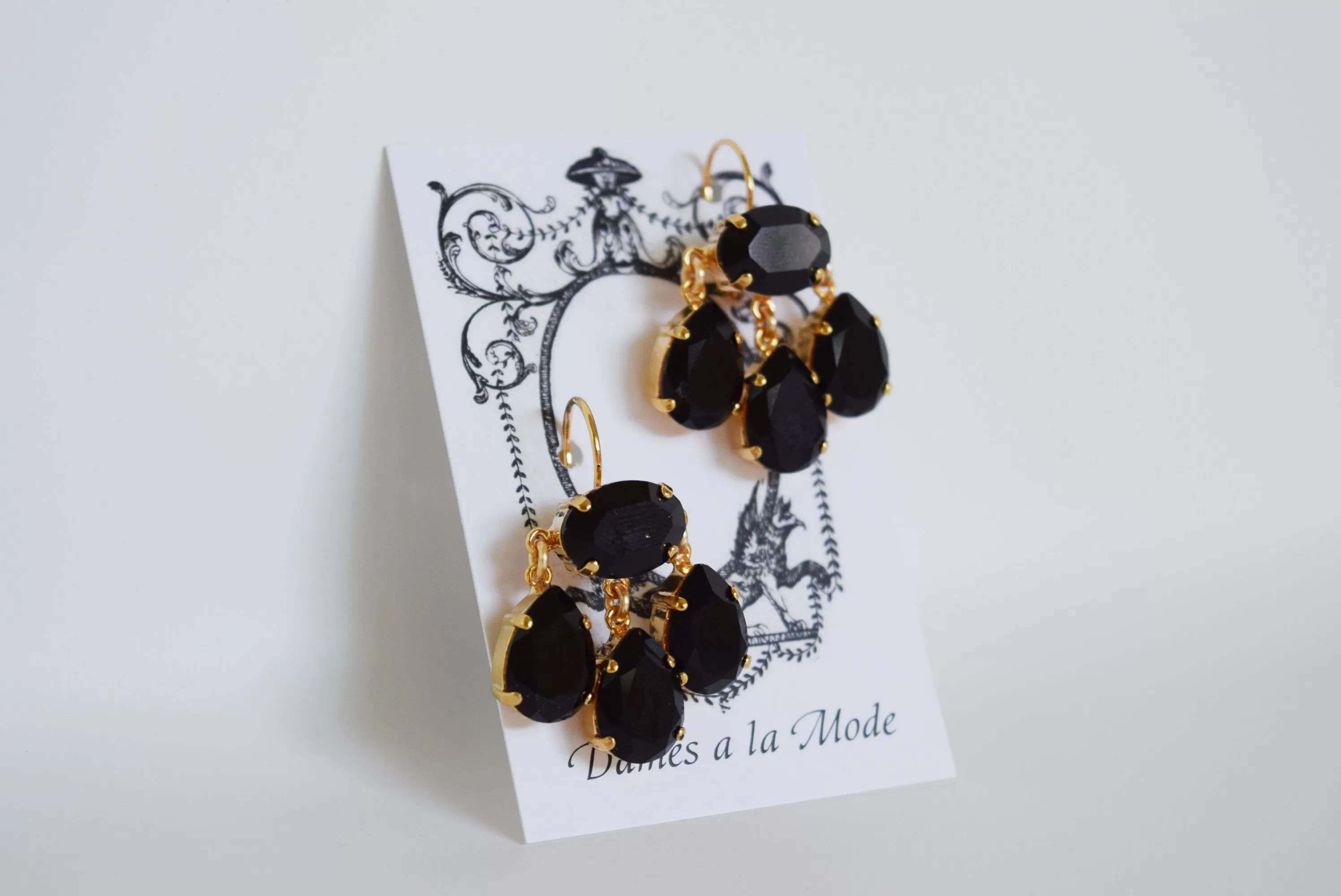 Girandole Earrings - Large Pear Swarovski Jet Black