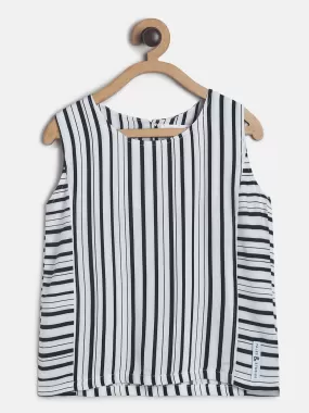 Girls white Stripe Sleeve Less Top