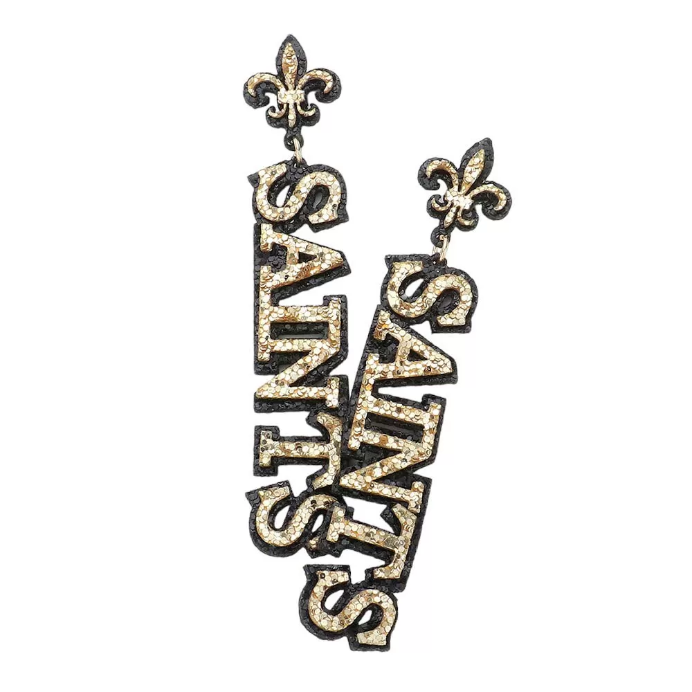 Glittered SAINTS Message Fleur de Lis Earrings