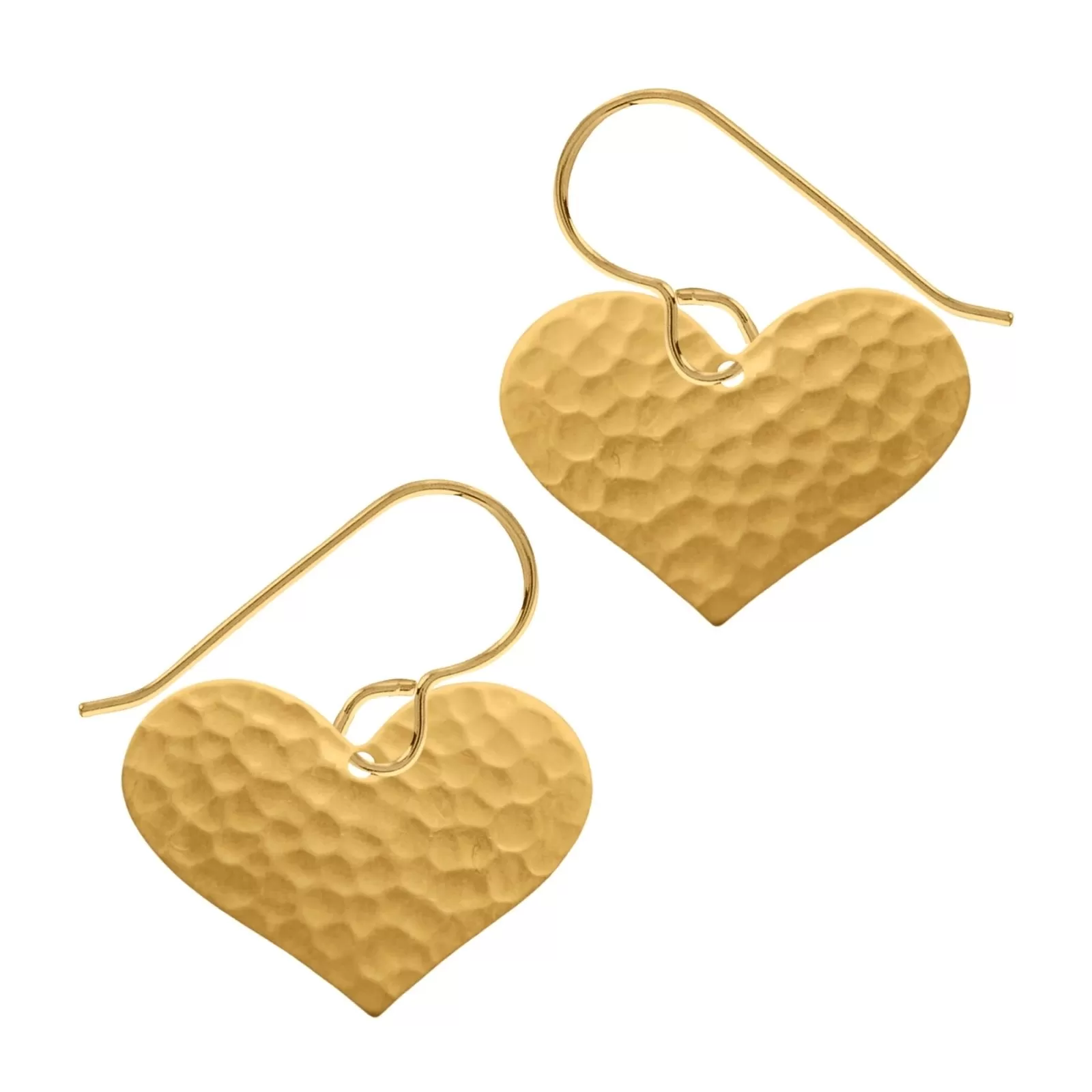 Gold Hammered Heart Dangle Earrings