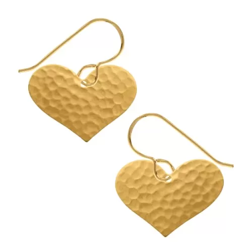 Gold Hammered Heart Dangle Earrings