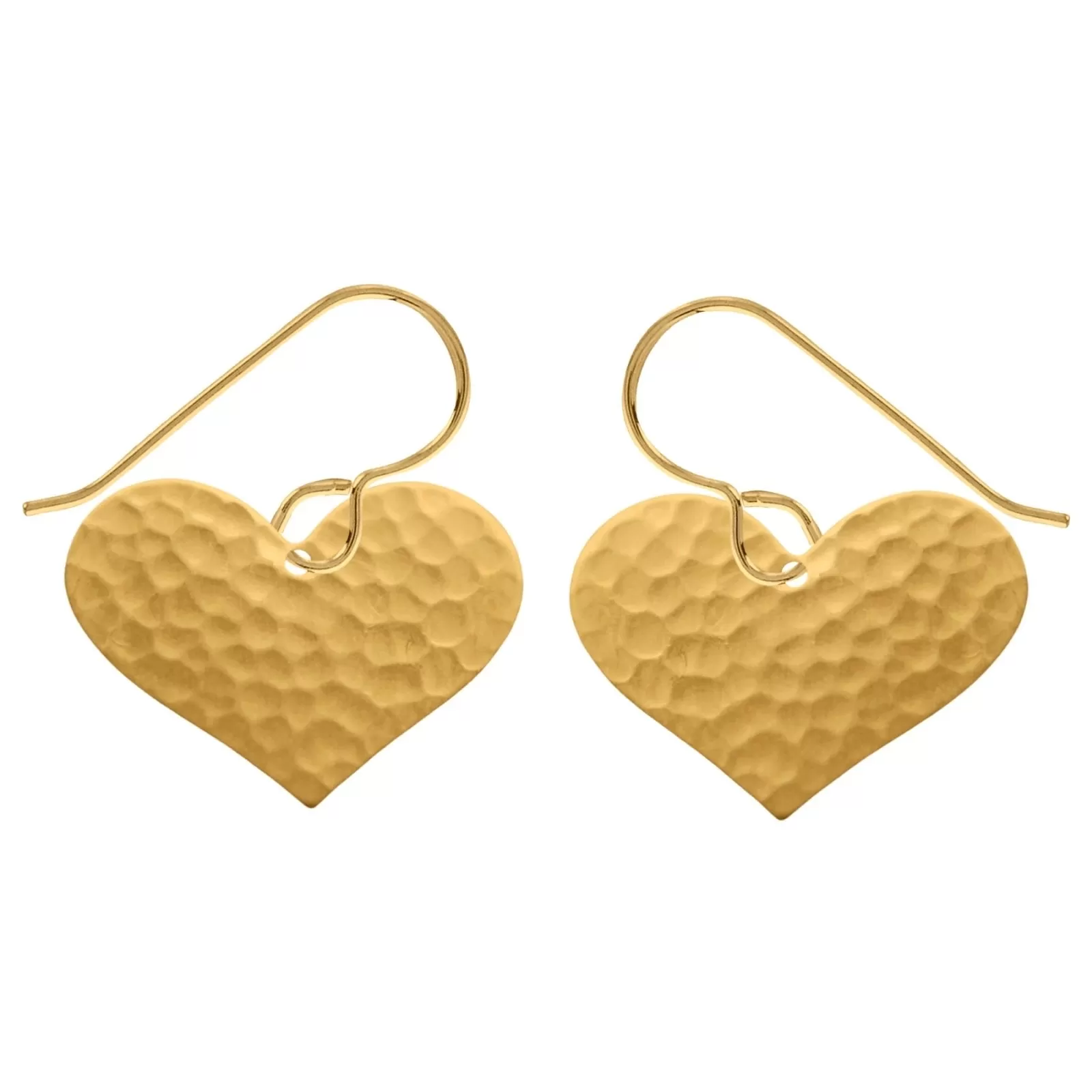 Gold Hammered Heart Dangle Earrings